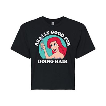 Juniors' Disney's The Little Mermaid Good For Hair Cropped Tee