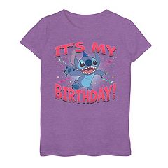 Lilo & Stitch Girl's Angel It's My Birthday T-Shirt Pink