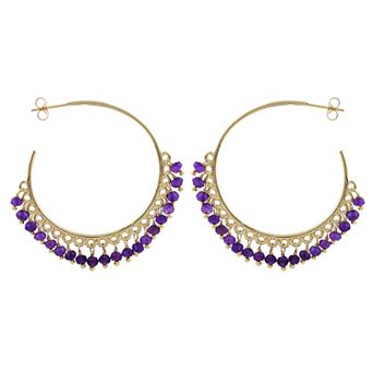 Gemistry 14k Gold Over Sterling Silver Gemstone Beaded C-Hoop Earrings