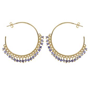 Gemistry 14k Gold Over Sterling Silver Gemstone Beaded C-Hoop Earrings