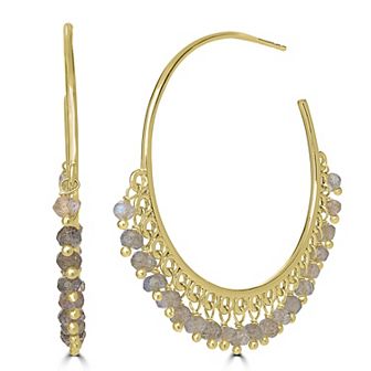 Gemistry 14k Gold Over Sterling Silver Gemstone Beaded C-Hoop Earrings