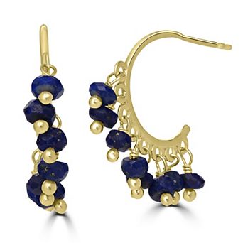 Gemistry 14k Gold over Sterling Silver Gemstone Beaded Post C-Hoop Earrings