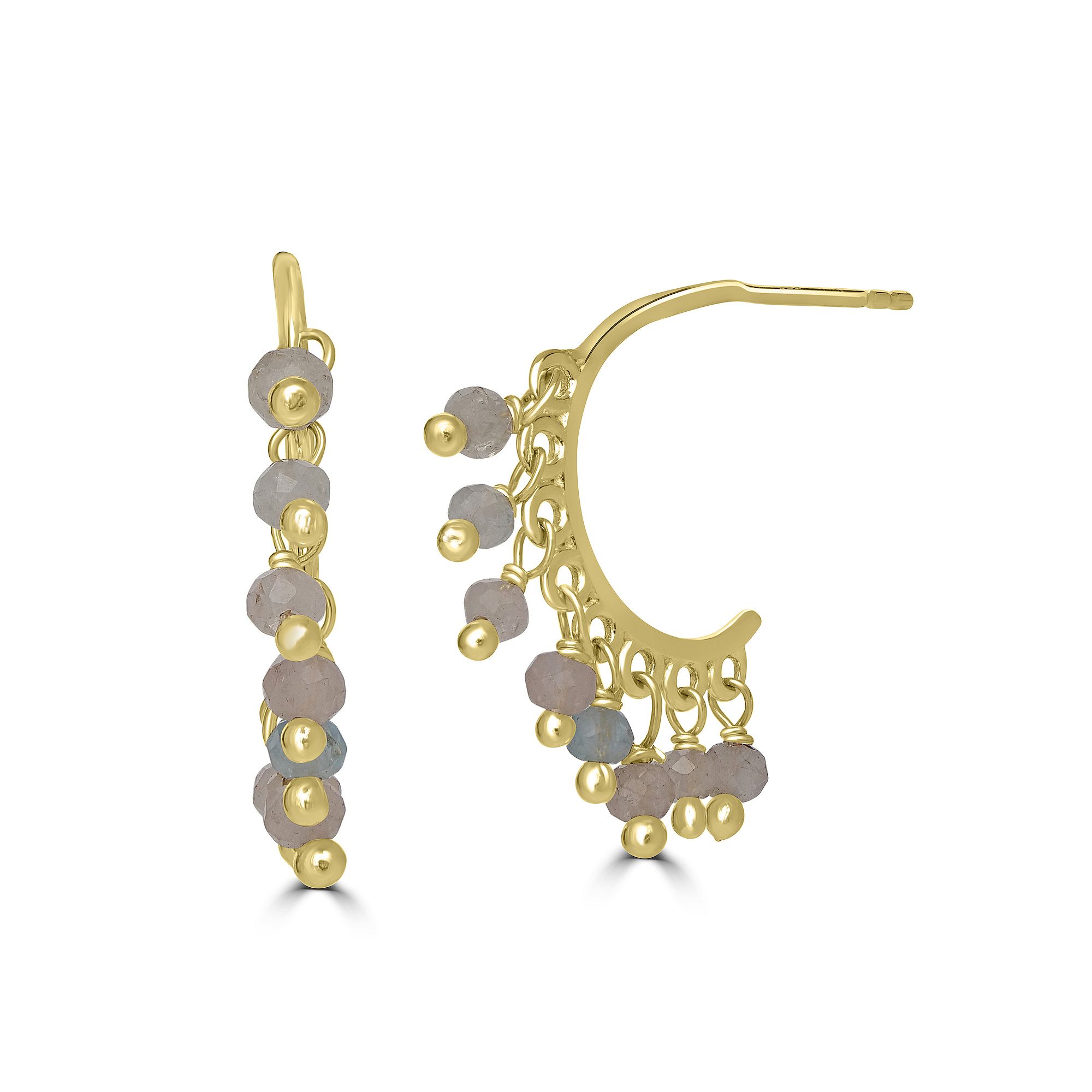 Gemistry 14k Gold over Sterling Silver Gemstone Beaded Post C-Hoop Earrings