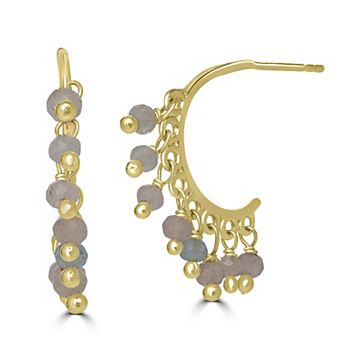 Gemistry 14k Gold over Sterling Silver Gemstone Beaded Post C-Hoop Earrings