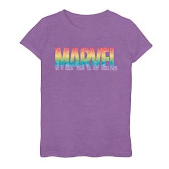 Girls 7-16 Marvel Logo Rainbow Elements Filled Letters Graphic Tee