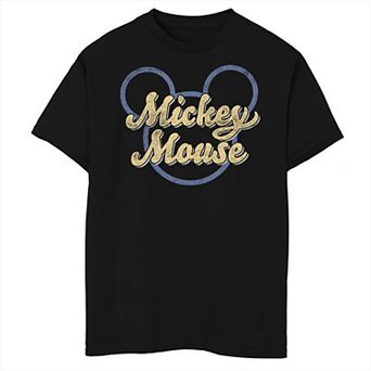 Disney's Mickey Mouse Boys 8-20 Script In Ears Outline Husky Tee
