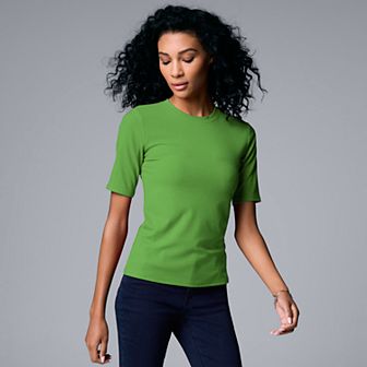 Women's Simply Vera Vera Wang Ribbed Fitted Elbow Sleeve Tee