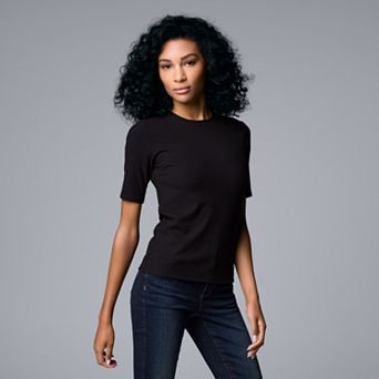 Women's Simply Vera Vera Wang Ribbed Fitted Elbow Sleeve Tee