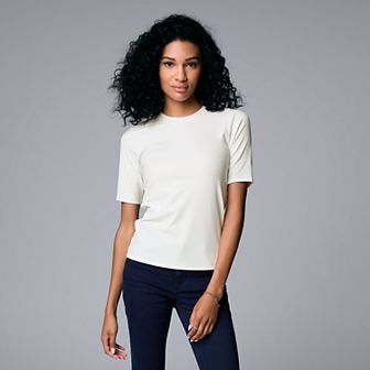 Women's Simply Vera Vera Wang Ribbed Fitted Elbow Sleeve Tee