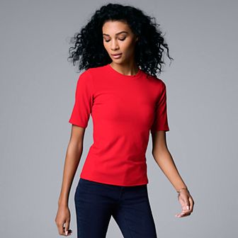 Women's Simply Vera Vera Wang Ribbed Fitted Elbow Sleeve Tee