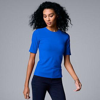 Women's Simply Vera Vera Wang Ribbed Fitted Elbow Sleeve Tee
