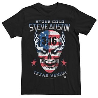 Men's WWE Steve Austin USA Flag Print Skull Graphic Tee