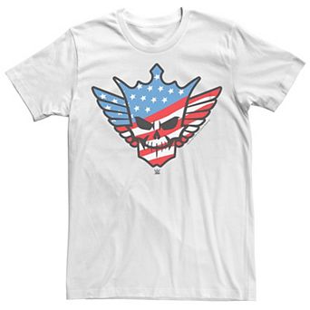 Men's WWE Cody Rhodes USA Flag Print Skull Badge Graphic Tee