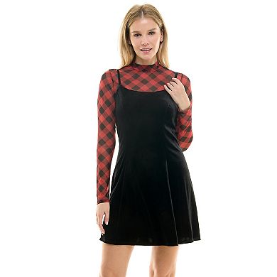 Junior's Lily Rose 2-piece Mesh Top And Velvet Dress