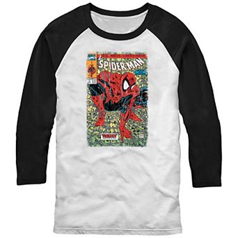 Men's Marvel Spider-Man Classic Comic Book Cover Raglan Graphic Tee