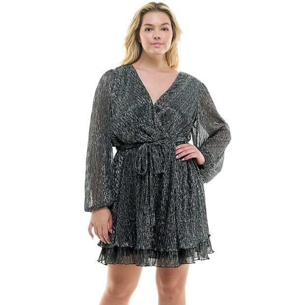 Plus sequin wrap top skater dress