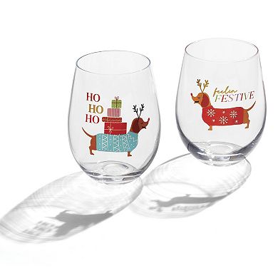 Cambridge Feeling Festive Dog 2-pc. Wine Glasses Set