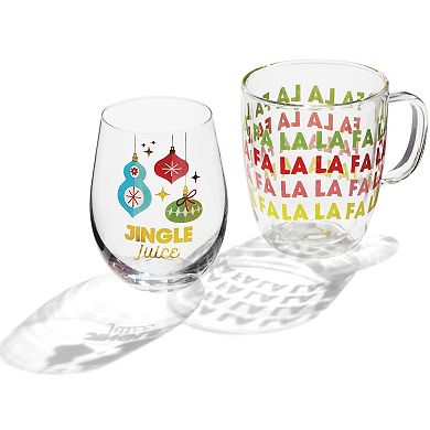 Cambridge Fa La La La 2-Piece Mug & Wine Glass Set