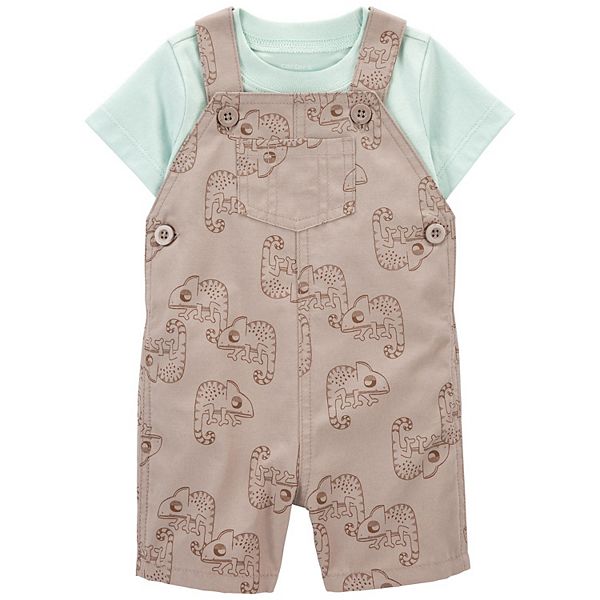 Baby Boy Carter's 2-Piece Tee & Lizard Print Shortalls Set - Brown Chameleon (NEWBORN)