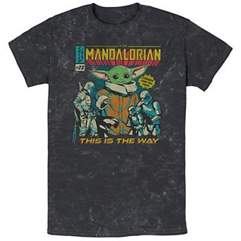 Men's Star Wars The Mandalorian Group Shot Comic Cover Doodle Bombard Wash Graphic Tee