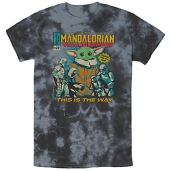 Men's Star Wars The Mandalorian Group Shot Comic Cover Doodle Bombard Wash Graphic Tee