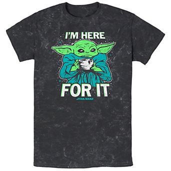 Men's Star Wars The Mandalorian The Child I'm Here For It Mineral Wash Graphic Tee