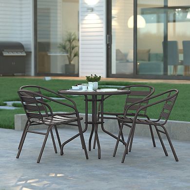 Emma and Oliver 4 Pack Metal Restaurant Stack Chair with Aluminum Slats
