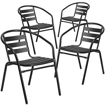 Emma and Oliver 4 Pack Metal Restaurant Stack Chair with Aluminum Slats
