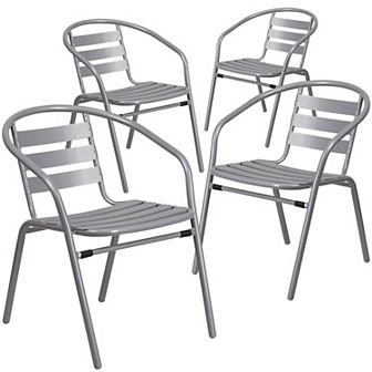 Emma and Oliver 4 Pack Metal Restaurant Stack Chair with Aluminum Slats