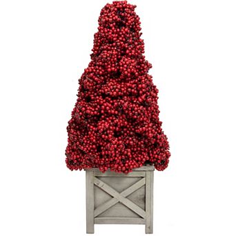 24" Red Berry Cone Potted Christmas Topiary