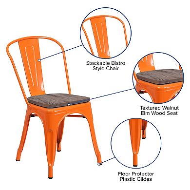 Emma and Oliver 4 Pack Metal Stackable Chair with Wood Seat