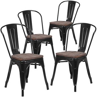 Emma and Oliver 4 Pack Metal Stackable Chair with Wood Seat