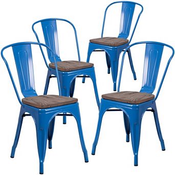 Emma and Oliver 4 Pack Metal Stackable Chair with Wood Seat