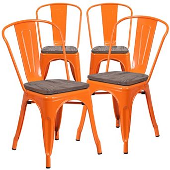 Emma and Oliver 4 Pack Metal Stackable Chair with Wood Seat