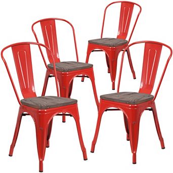 Emma and Oliver 4 Pack Metal Stackable Chair with Wood Seat