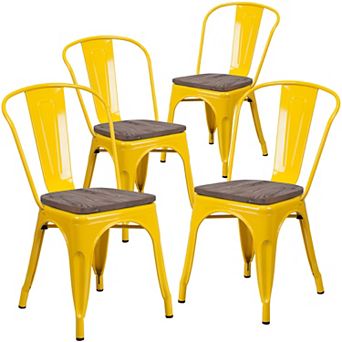 Emma and Oliver 4 Pack Metal Stackable Chair with Wood Seat