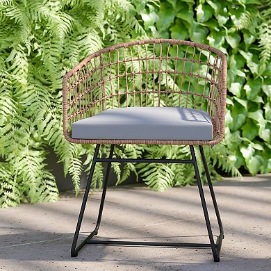 Emma and Oliver Ari Set of Two All-Weather Faux Rattan Rope Chairs with Padded Cushions for Indoor and Outdoor Use