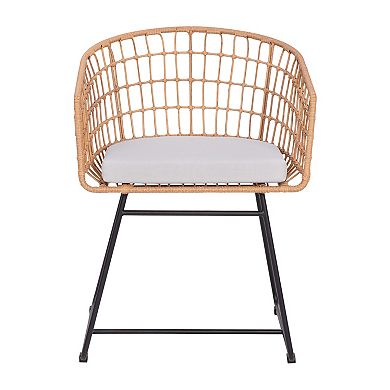 Emma and Oliver Ari Set of Two All-Weather Faux Rattan Rope Chairs with Padded Cushions for Indoor and Outdoor Use