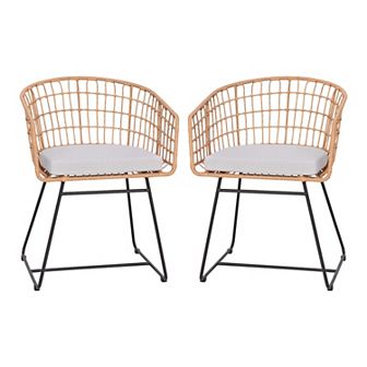 Emma and Oliver Ari Set of Two All-Weather Faux Rattan Rope Chairs with Padded Cushions for Indoor and Outdoor Use