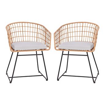 Emma and Oliver Ari Set of Two All-Weather Faux Rattan Rope Chairs with Padded Cushions for Indoor and Outdoor Use
