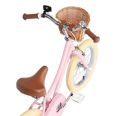 Petimini 18 Inch Child Bicycle with Basket, Bell, and Training Wheels, Pink