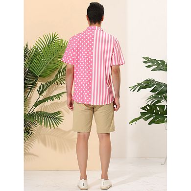 Men's Summer Stripe Polka Dots Short Sleeves Button Patchwork Shirt