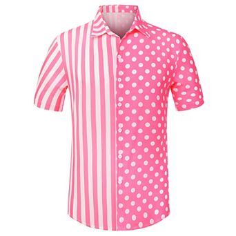Men's Summer Stripe Polka Dots Short Sleeves Button Patchwork Shirt