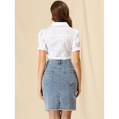 Knee length jean skirts value hotsell