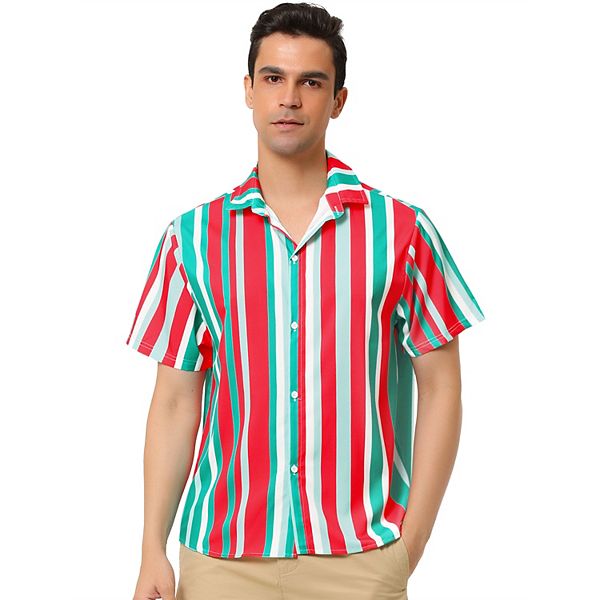 Mens Summer Striped Shirt Short Sleeve Button Down Beach Shirts