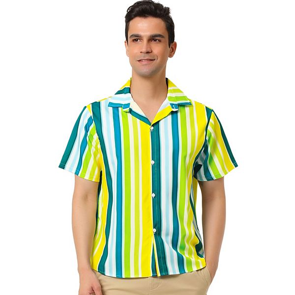 Men's Summer Striped Shirt Short Sleeve Button Down Beach Shirts