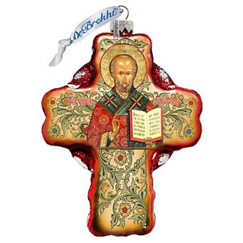 G.Debrekht Saint Nicholas Icon Cross Glass Ornament by G. DeBrekht DecorNativity Holiday Decor - 758-004