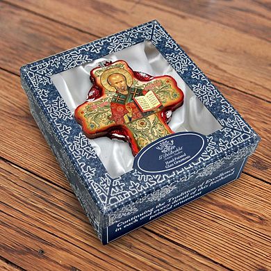 G.Debrekht Saint Nicholas Icon Cross Glass Ornament by G. DeBrekht DecorNativity Holiday Decor - 758-004