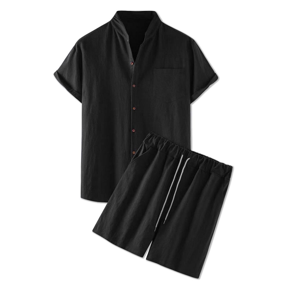 Leisure Striped Button Down Shirt & Shorts Set