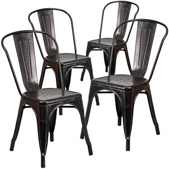 Emma and Oliver Commercial Grade 4 Pack Metal Indoor-Outdoor Stackable Chair